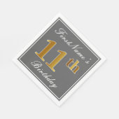 Elegantes Grau, Imitate Gold 11. Geburtstag; Indiv Serviette (Ecke)