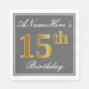Elegantes Grau, Imitate Gold 15. Geburtstag; Indiv Serviette