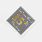 Elegantes Grau, Imitate Gold 15. Geburtstag; Indiv Serviette (Ecke)