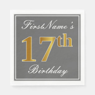 Elegantes Grau, Imitate Gold 17. Geburtstag; Indiv Serviette