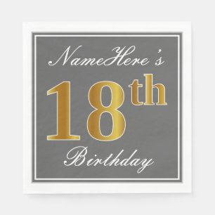 Elegantes Grau, Imitate Gold 18. Geburtstag; Indiv Serviette