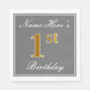 Elegantes Grau, Imitate Gold 1. Geburtstag + Indiv Serviette