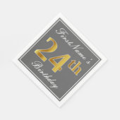 Elegantes Grau, Imitate Gold 24. Geburtstag; Indiv Serviette (Ecke)