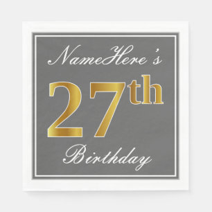 Elegantes Grau, Imitate Gold 27. Geburtstag; Indiv Serviette