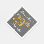 Elegantes Grau, Imitate Gold 29. Geburtstag; Indiv Serviette (Ecke)