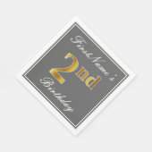 Elegantes Grau, Imitate Gold 2. Geburtstag + Indiv Serviette (Ecke)