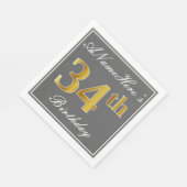 Elegantes Grau, Imitate Gold 34. Geburtstag; Indiv Serviette (Ecke)