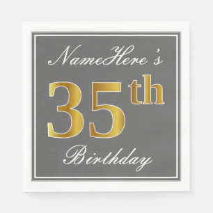 Elegantes Grau, Imitate Gold 35. Geburtstag; Indiv Serviette