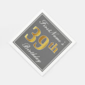 Elegantes Grau, Imitate Gold 39. Geburtstag; Indiv Serviette (Ecke)