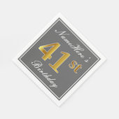 Elegantes Grau, Imitate Gold 41. Geburtstag; Indiv Serviette (Ecke)