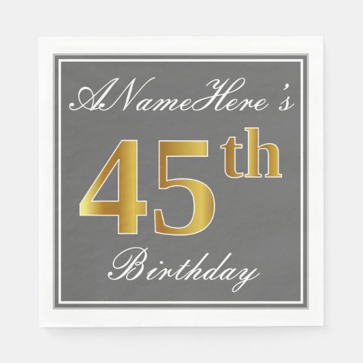 Elegantes Grau, Imitate Gold 45. Geburtstag; Indiv Serviette (Vorderseite)