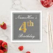 Elegantes Grau, Imitate Gold 4. Geburtstag + Indiv Serviette (Beispiel)