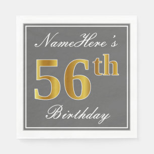 Elegantes Grau, Imitate Gold 56. Geburtstag; Indiv Serviette