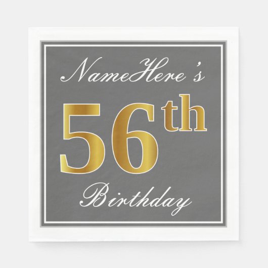 Elegantes Grau, Imitate Gold 56. Geburtstag; Indiv Serviette (Vorderseite)