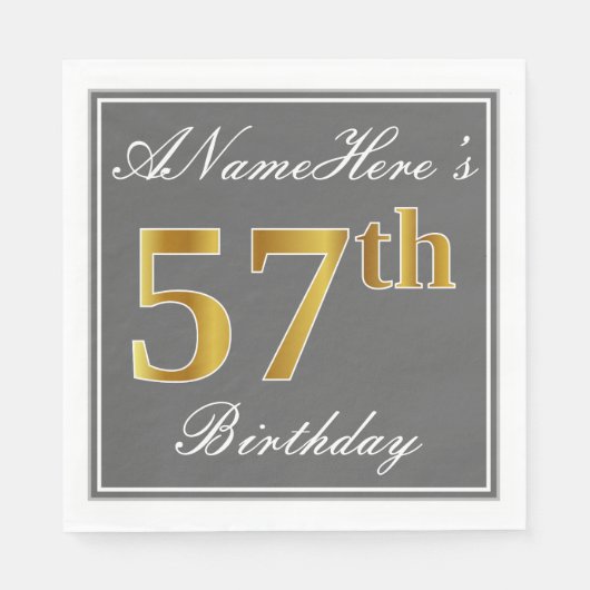 Elegantes Grau, Imitate Gold 57. Geburtstag; Indiv Serviette (Vorderseite)