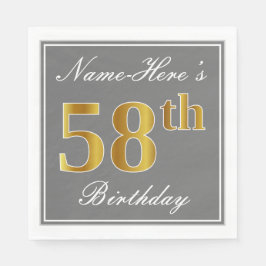Elegantes Grau, Imitate Gold 58. Geburtstag; Indiv Serviette