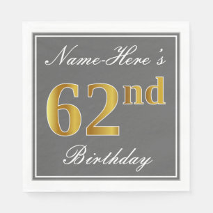 Elegantes Grau, Imitate Gold 62. Geburtstag; Indiv Serviette
