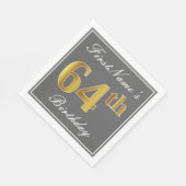 Elegantes Grau, Imitate Gold 64. Geburtstag; Indiv Serviette (Ecke)
