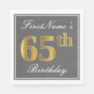 Elegantes Grau, Imitate Gold 65. Geburtstag; Indiv Serviette