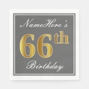 Elegantes Grau, Imitate Gold 66. Geburtstag; Indiv Serviette