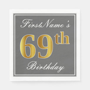 Elegantes Grau, Imitate Gold 69. Geburtstag; Indiv Serviette