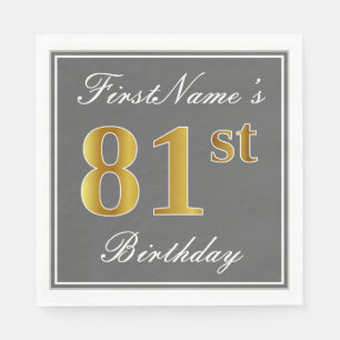 Elegantes Grau, Imitate Gold 81. Geburtstag; Indiv Serviette