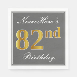 Elegantes Grau, Imitate Gold 82. Geburtstag; Indiv Serviette