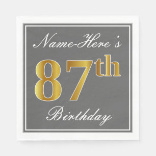 Elegantes Grau, Imitate Gold 87. Geburtstag; Indiv Serviette