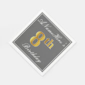 Elegantes Grau, Imitate Gold 8. Geburtstag + Indiv Serviette (Ecke)