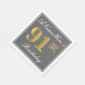 Elegantes Grau, Imitate Gold 91. Geburtstag; Indiv Serviette (Ecke)