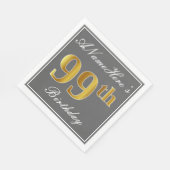 Elegantes Grau, Imitate Gold 99. Geburtstag; Indiv Serviette (Ecke)