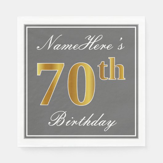 Elegantes Grau, Imitats Gold 70. Geburtstag; Indiv Serviette (Vorderseite)