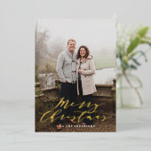 Elegantes, grau Kariertes Foto Folien Feiertagskarte (Stehend vorne)