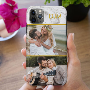 Elegantes Grau Marmor und Gold Initialen und 2 Fot Case-Mate iPhone Hülle