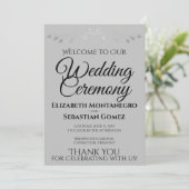 Elegantes Grau mit Silver Blüh Wedding Programm (Stehend Vorderseite)