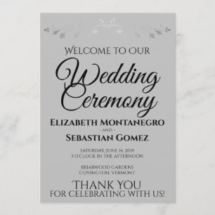 Elegantes Grau mit Silver Blüh Wedding Programm