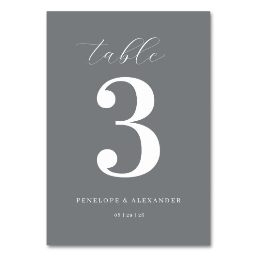 Elegantes Grau Nummer Drei Tischnummer (Vorderseite)