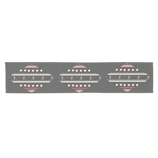 Elegantes, grau-rosa Azteken-Muster Kurzer Tischläufer (Horizontal)