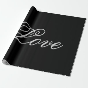 Elegantes Grau-Schwarz-Liebes-Hochzeits-Postage Geschenkpapier