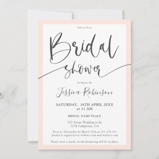 Elegantes, grau-schwarz-rosa-Script-Brautparty Einladung (Vorderseite)