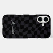 Elegantes grau-schwarzes kariertes Monogramm Case-Mate iPhone Hülle (Rückseite (Horizontal))