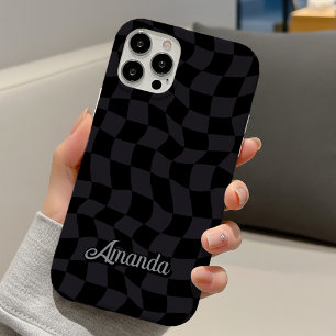 Elegantes grau-schwarzes kariertes Monogramm iPhone 16 Hülle