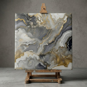 Elegantes Grau und Gold Liquid Marble Achat Fliese