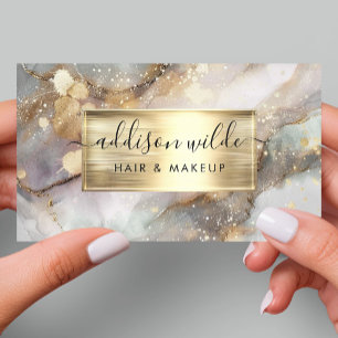 Elegantes Grau und Gold Wasserfarbe Marmor Visitenkarte