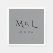 Elegantes Grau und Schwarzes Monogramm Datum Hochz Serviette (Vorderseite)