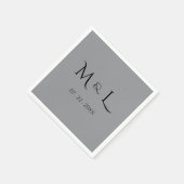 Elegantes Grau und Schwarzes Monogramm Datum Hochz Serviette (Ecke)