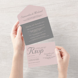 Elegantes Grau und Staubiges Rosa Minimalistisches All In One Einladung