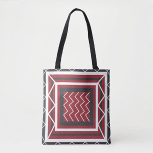 Elegantes Grau Weiß Rot Quadratisches Chevron Stre Tasche
