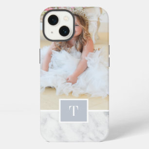 Elegantes Grau-weißes Marmor-Foto- und Monogramm iPhone 13 Hülle
