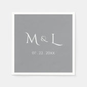 Elegantes grau-weißes Monogramm-Datum Hochzeit Serviette (Vorderseite)